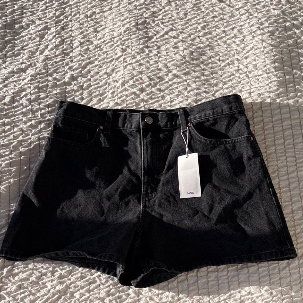 Mango Black Denim High-Rise Shorts